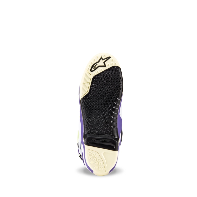 Alpinestars TECH 10 riboto leidimo Dirt Studios violetinės-baltos-fluo geltonos spalvos motociklininko batai