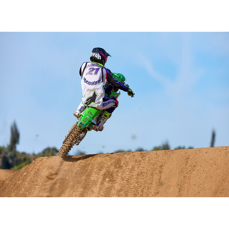 Alpinestars Supertech SX riboto leidimo "Dirt Studios" baltai-violetiniai-rožiniai-fluo geltoni motokroso marškinėliai