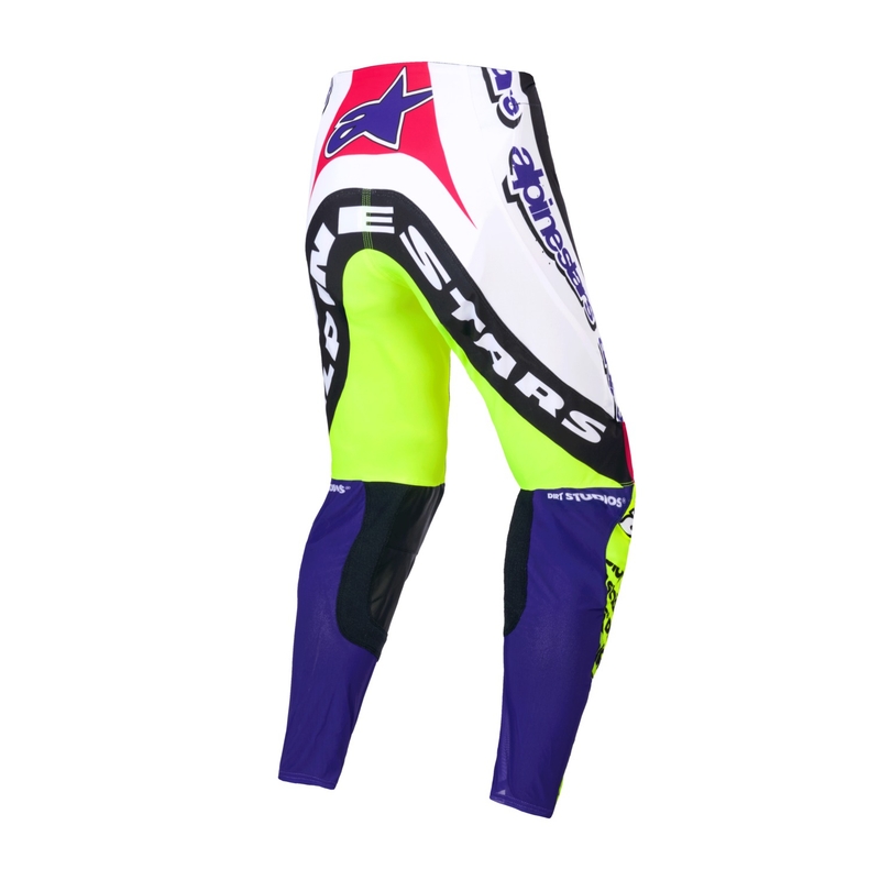 Alpinestars Supertech Limited Edition Dirt Studios Motokroso kelnės balta-violetinė-rožinė-fluo geltona