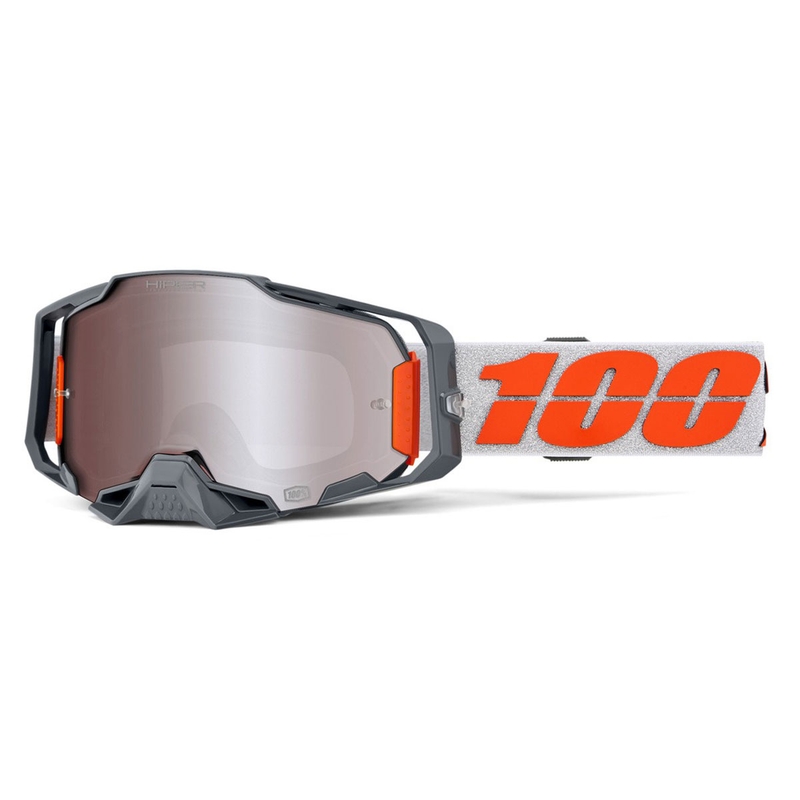 Motokroso akiniai 100% ARMEGA Silver su sidabriniu HIPER plexi