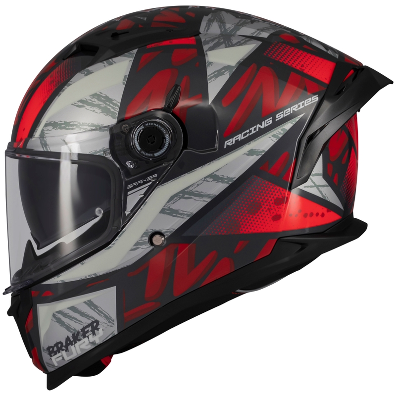 MT Braker SV Fury integralus motociklininko šalmas juodai pilkai raudonas