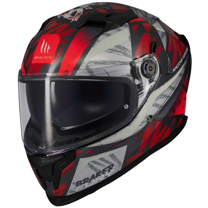 MT Braker SV Fury integralus motociklininko šalmas juodai pilkai raudonas