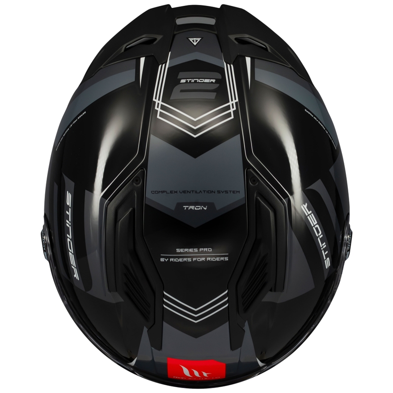 MT Stinger 2 Tron integralus motociklininko šalmas juodai pilkas