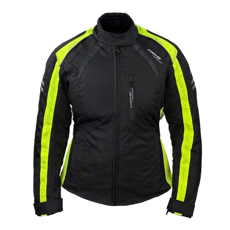 Moteriška Roleff Venedig juoda-fluo geltona motociklininko striukė