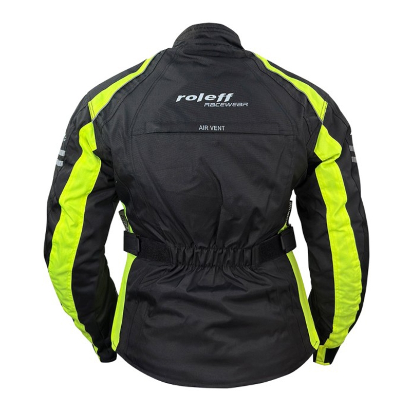 Moteriška Roleff Venedig juoda-fluo geltona motociklininko striukė