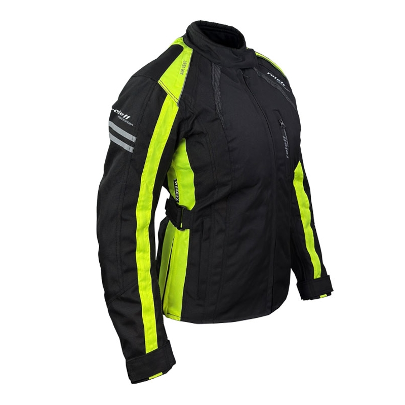 Moteriška Roleff Venedig juoda-fluo geltona motociklininko striukė