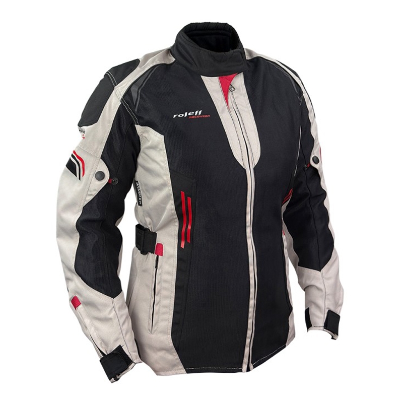Moterų Roleff Mesh Black Beige Red motociklininko striukė