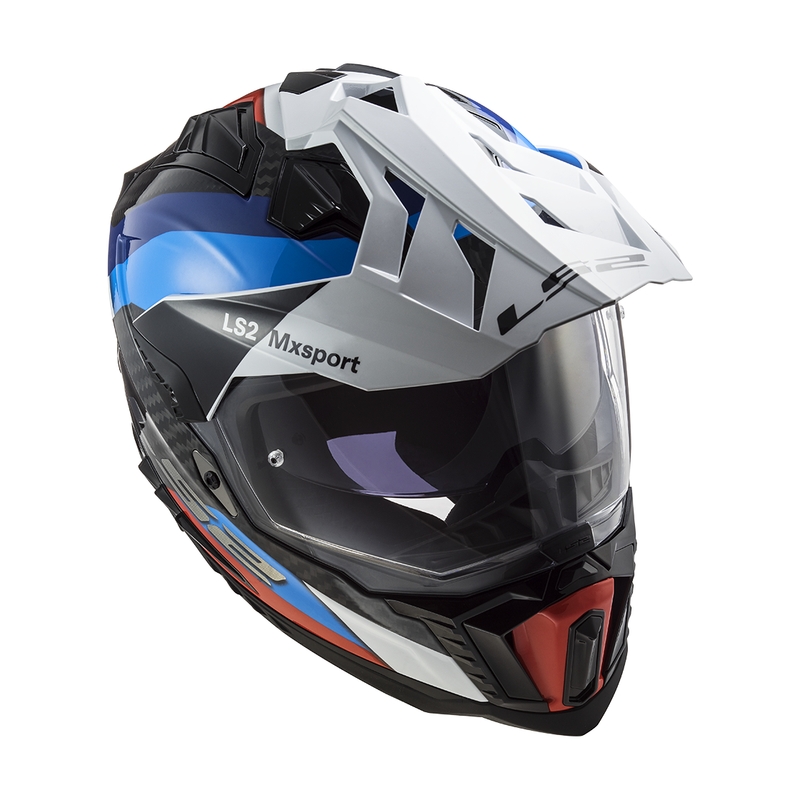 Enduro motociklininko šalmas LS2 MX701 C Explorer Frontier juodai mėlynas