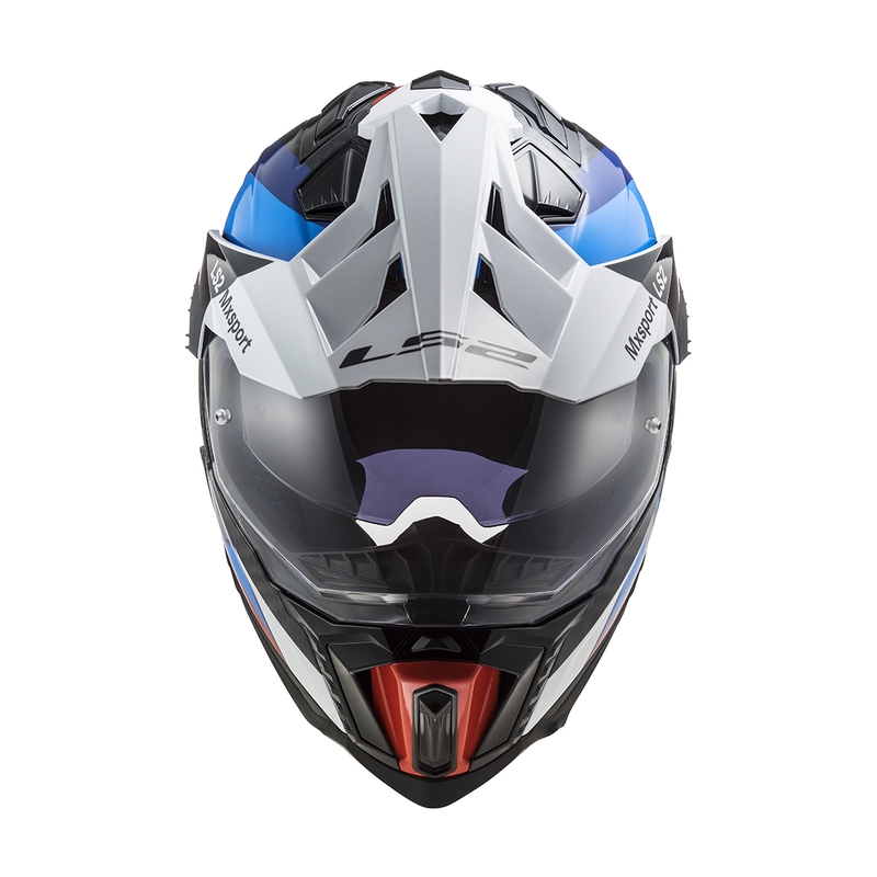 Enduro motociklininko šalmas LS2 MX701 C Explorer Frontier juodai mėlynas