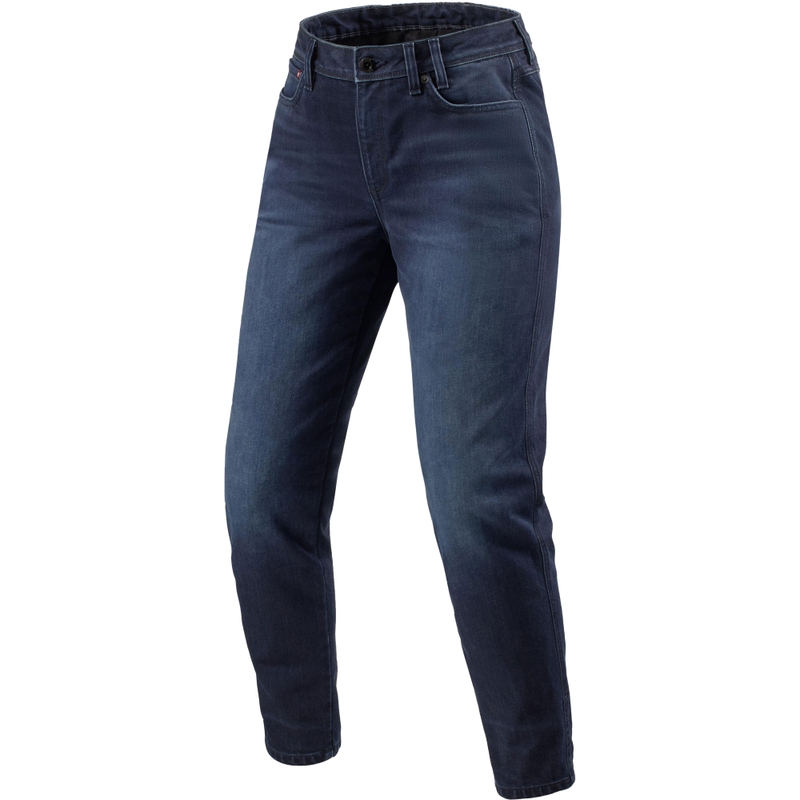 Moteriški apkirpti motociklininko džinsai Revit Harper Tapered Frayed Dark Blue