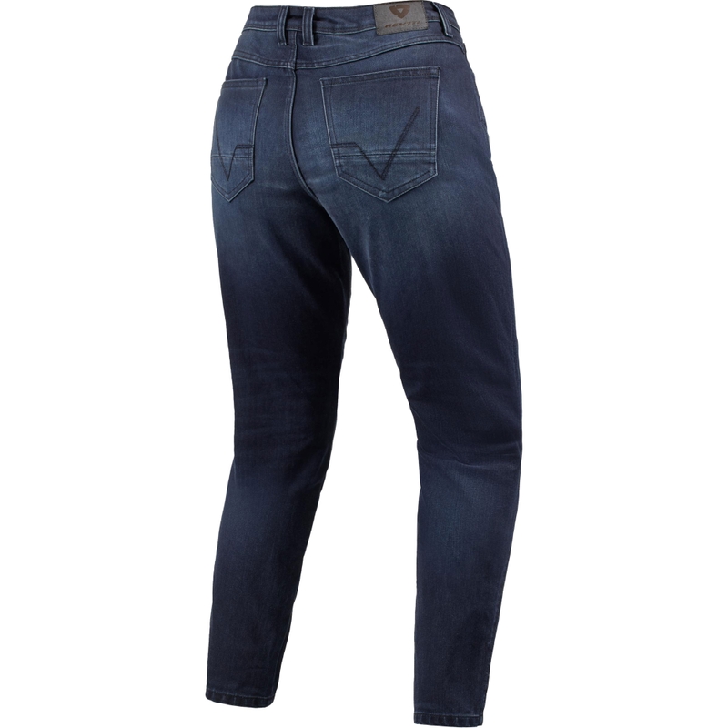Moteriški apkirpti motociklininko džinsai Revit Harper Tapered Frayed Dark Blue
