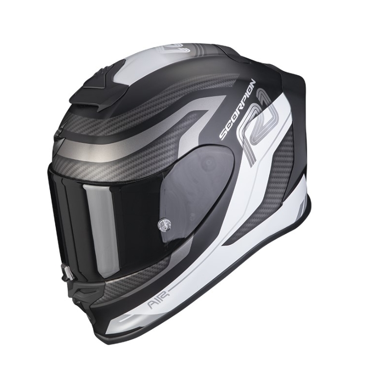 Integruotas motociklininko šalmas SCORPION EXO-R1 EVO AIR VATIS juodai baltas - II kokybė