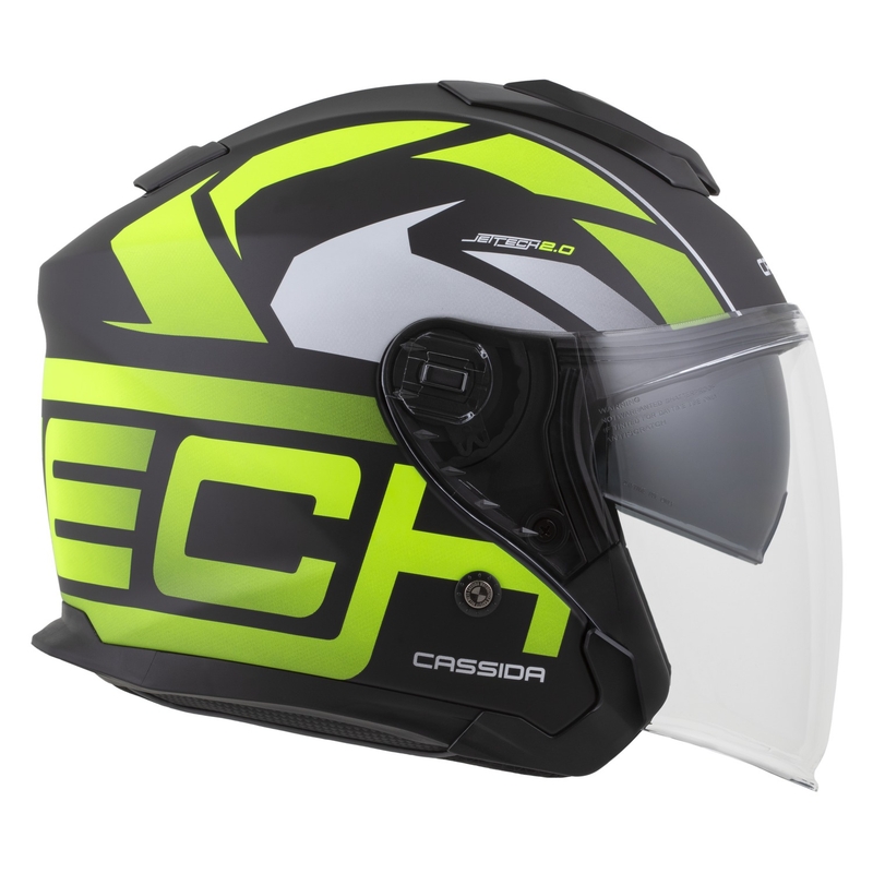 Cassida Jet Tech 2.0 RoTo atviras motociklininko šalmas matinis juodas-fluo geltonas-baltas