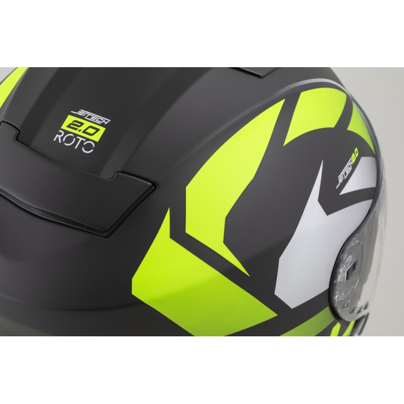 Cassida Jet Tech 2.0 RoTo atviras motociklininko šalmas matinis juodas-fluo geltonas-baltas