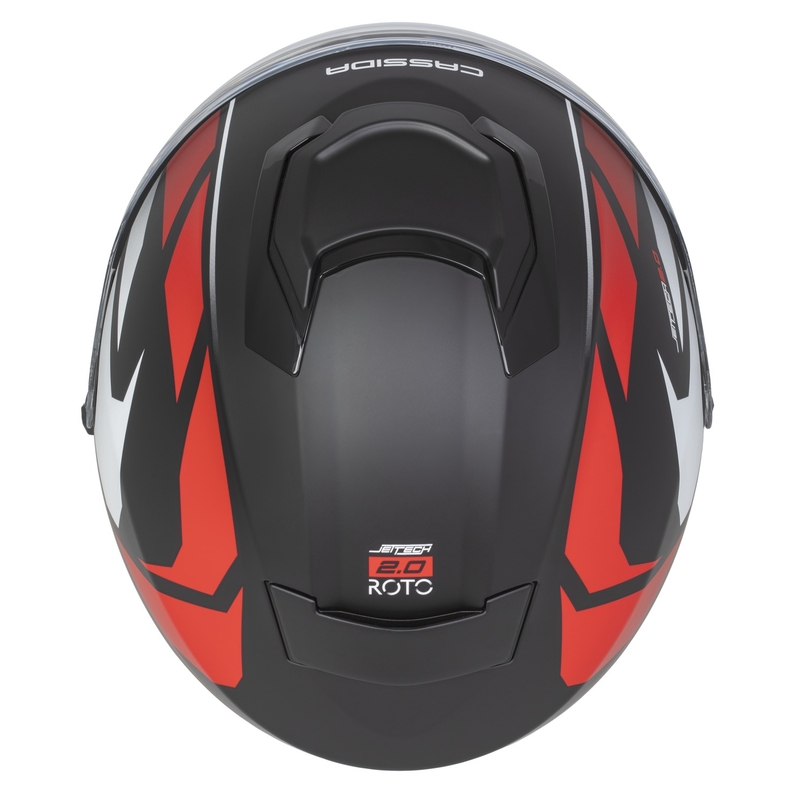 "Cassida Jet Tech 2.0 RoTo" atviras motociklininko šalmas matinis juodas-raudonas-baltas
