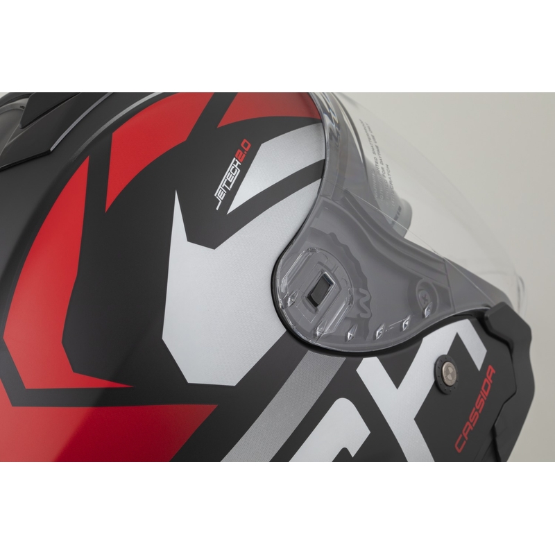 "Cassida Jet Tech 2.0 RoTo" atviras motociklininko šalmas matinis juodas-raudonas-baltas