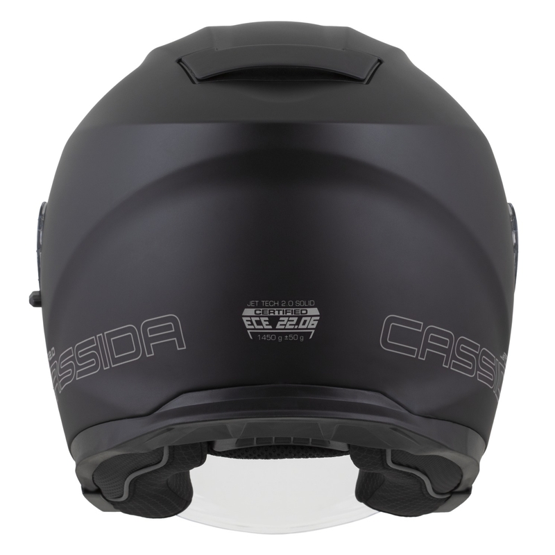 "Cassida Jet Tech 2.0 Solid Matte Black-Grey" atviras motociklininko šalmas