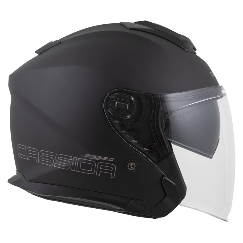 "Cassida Jet Tech 2.0 Solid Matte Black-Grey" atviras motociklininko šalmas