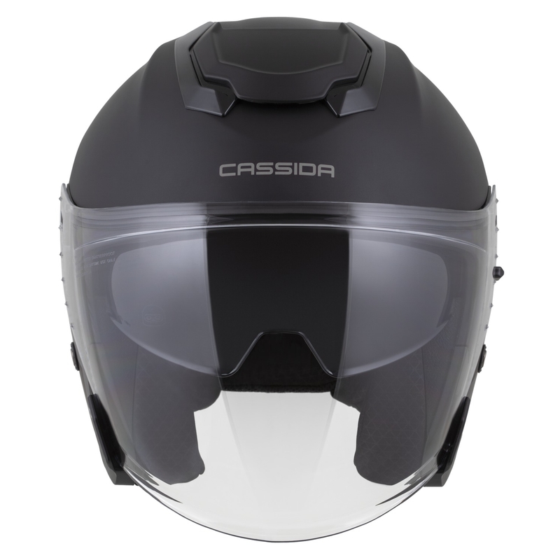 "Cassida Jet Tech 2.0 Solid Matte Black-Grey" atviras motociklininko šalmas