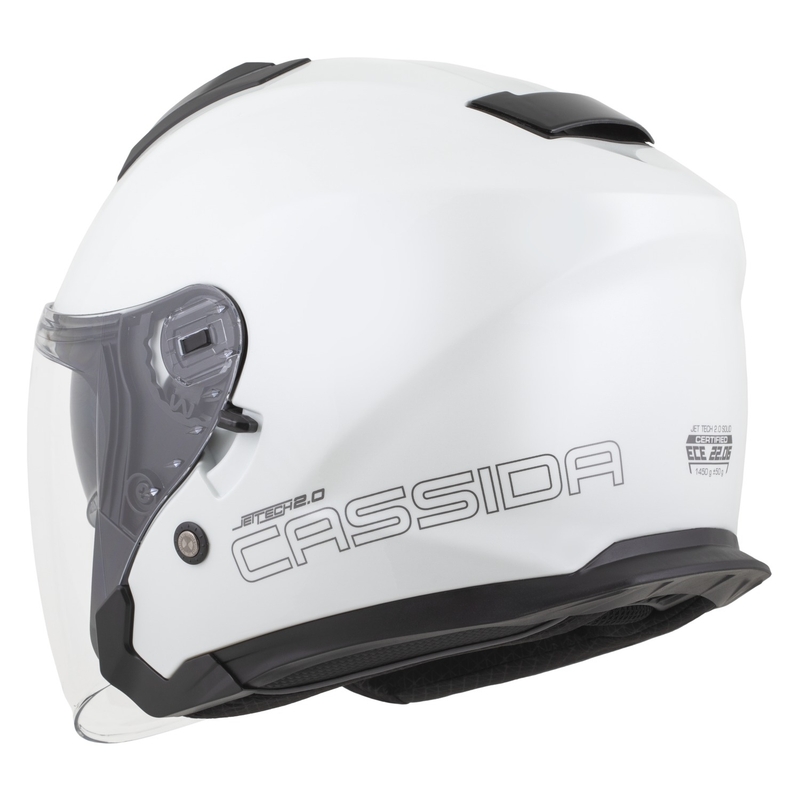 "Cassida Jet Tech 2.0 Solid White-Black-Grey" atviras motociklininko šalmas