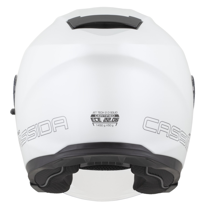 "Cassida Jet Tech 2.0 Solid White-Black-Grey" atviras motociklininko šalmas