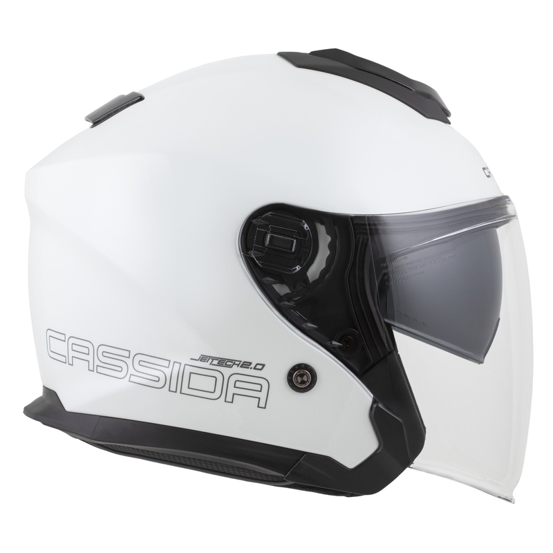 "Cassida Jet Tech 2.0 Solid White-Black-Grey" atviras motociklininko šalmas