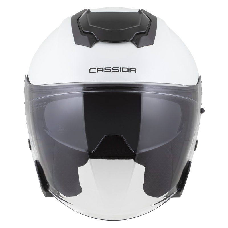 "Cassida Jet Tech 2.0 Solid White-Black-Grey" atviras motociklininko šalmas