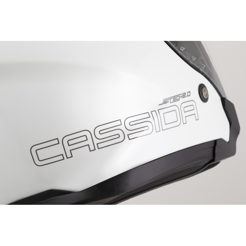 "Cassida Jet Tech 2.0 Solid White-Black-Grey" atviras motociklininko šalmas