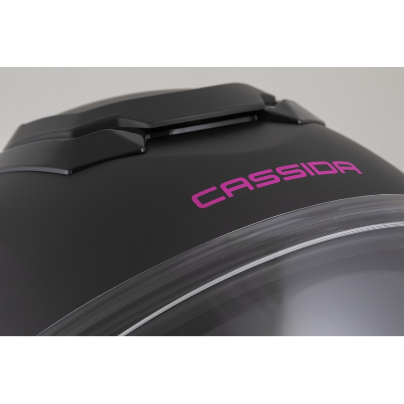 "Cassida Jet Tech 2.0 Solid Matte Black and Pink Open" motociklininko šalmas