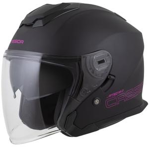 "Cassida Jet Tech 2.0 Solid Matte Black and Pink Open" motociklininko šalmas