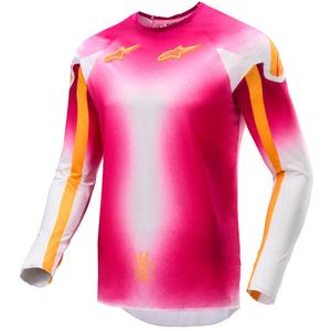 "Alpinestars Supertech SX AFD" riboto leidimo MIG fluo rožinės-baltos-oranžinės spalvos motokroso marškinėliai