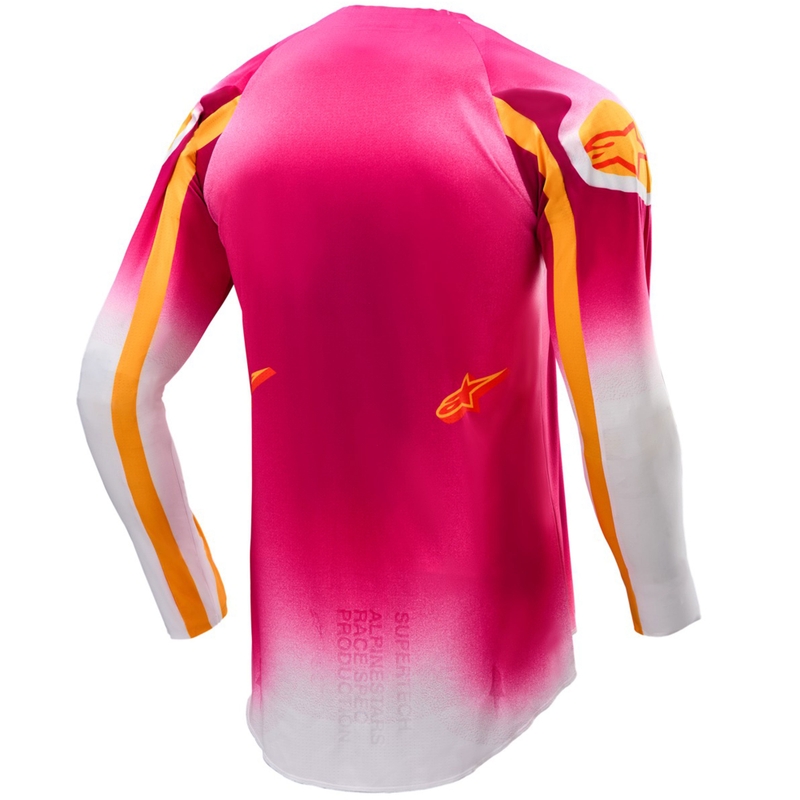 "Alpinestars Supertech SX AFD" riboto leidimo MIG fluo rožinės-baltos-oranžinės spalvos motokroso marškinėliai