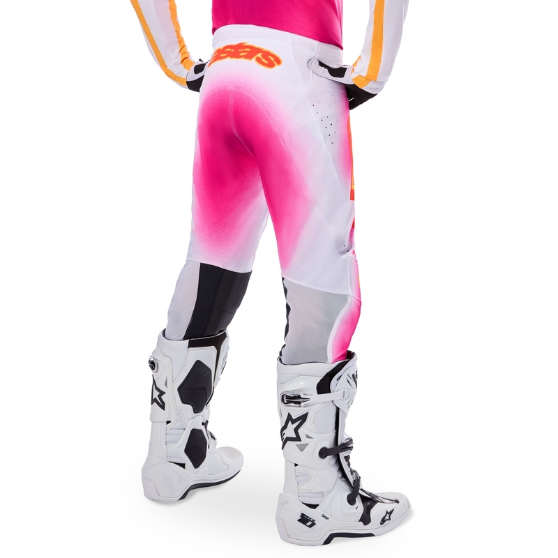 "Alpinestars Supertech" riboto leidimo MIG fluo rožinės-baltos-oranžinės motokroso kelnės