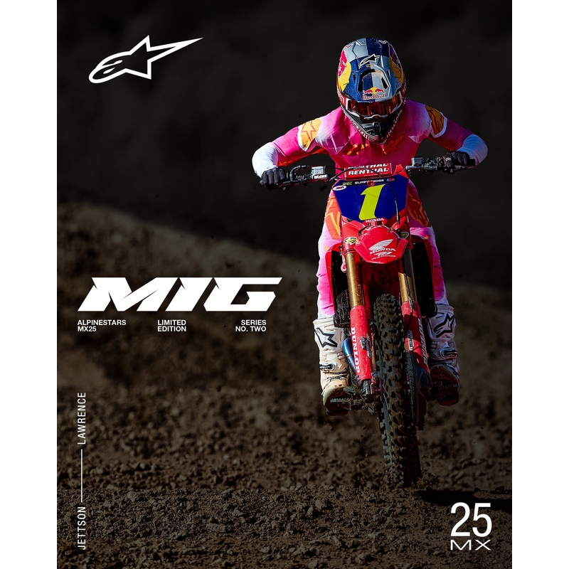 "Alpinestars Supertech" riboto leidimo MIG fluo rožinės-baltos-oranžinės motokroso kelnės