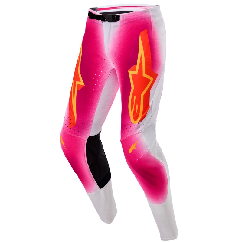 "Alpinestars Supertech" riboto leidimo MIG fluo rožinės-baltos-oranžinės motokroso kelnės