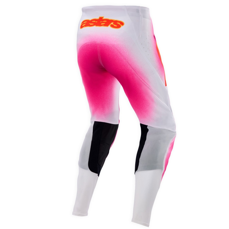"Alpinestars Supertech" riboto leidimo MIG fluo rožinės-baltos-oranžinės motokroso kelnės