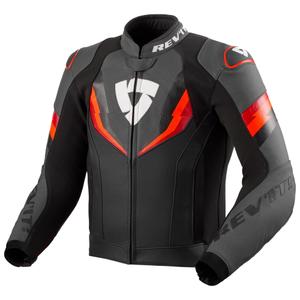 "Revit Quantum 3" juoda-fluo raudona odinė motociklininko striukė