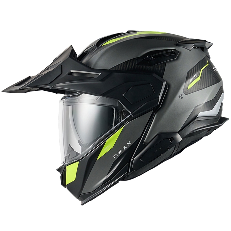 Apverčiamas motociklininko šalmas "Nexx X.Lifecountry Terra" matinis pilkai geltonas