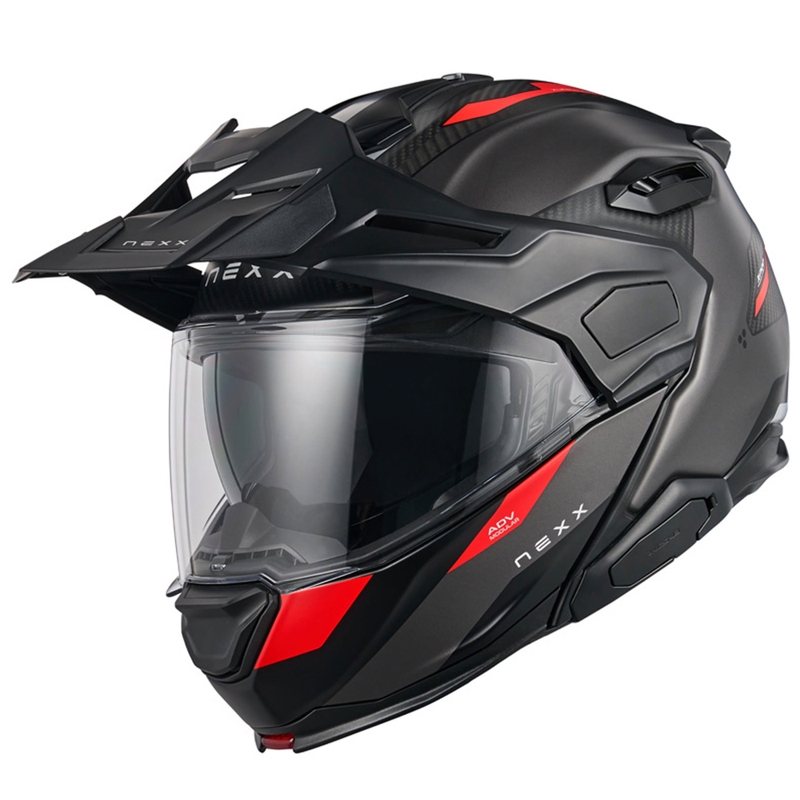 "Nexx X.Lifecountry Terra" apverčiamas motociklininko šalmas matinis pilkai raudonas išpardavimas