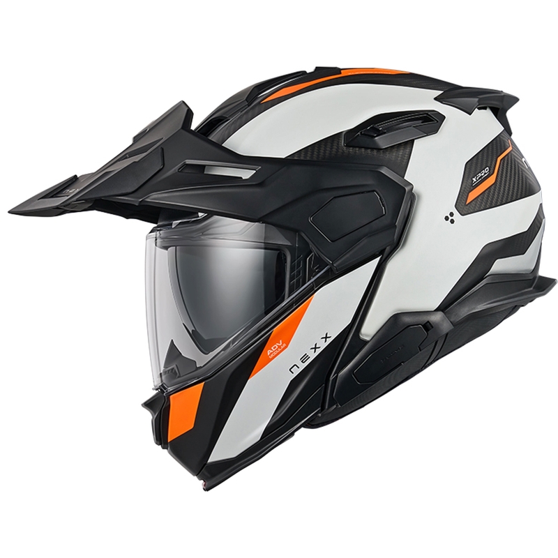 Apverčiamas motociklininko šalmas "Nexx X.Lifecountry Terra" matinis baltai oranžinis