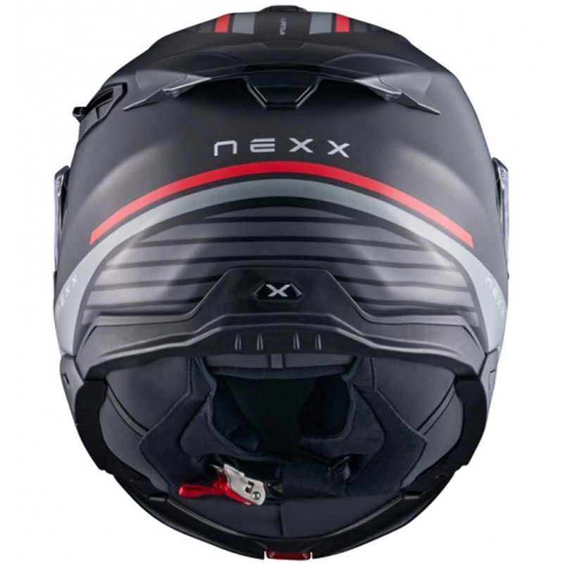 Apverčiamas motociklininko šalmas Nexx X.Lifetour Globe matinis juodai raudonas išpardavimas