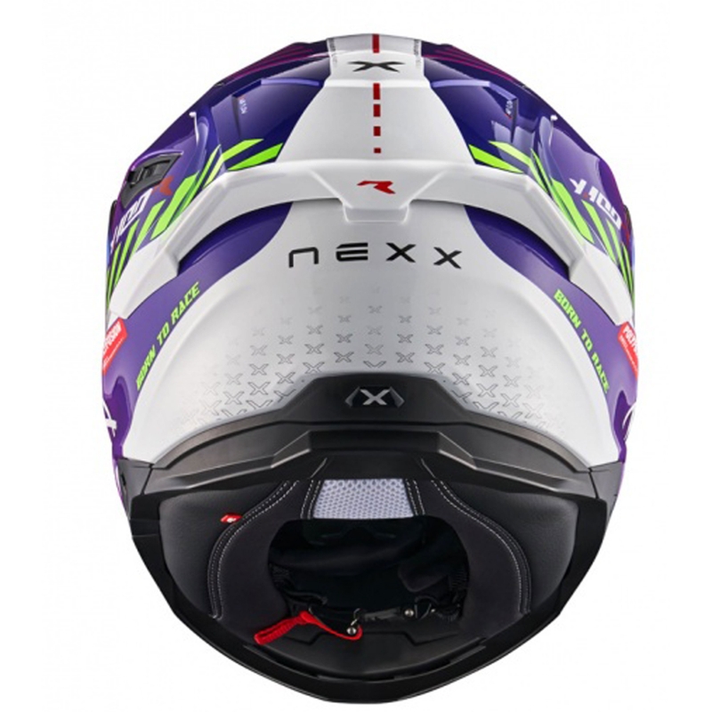 NEXX Y.100R Fade violetinės ir baltos spalvos integralus motociklininko šalmas išpardavimas