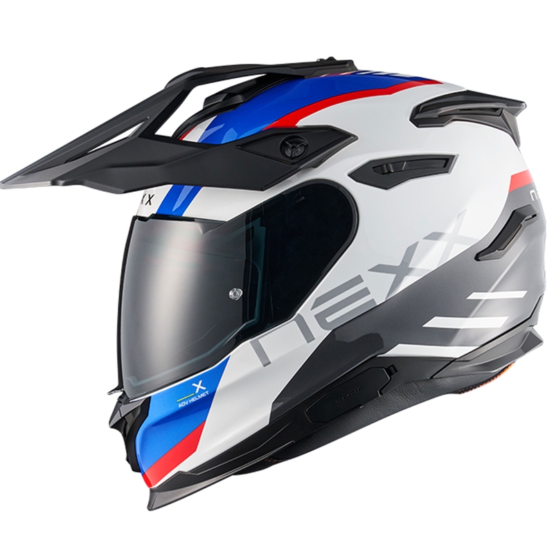 Enduro motociklininko šalmas NEXX Y.TRAVL Quest baltai-mėlynai-raudonas