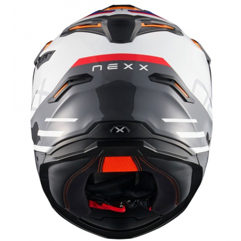 Enduro motociklininko šalmas NEXX Y.TRAVL Quest baltai-mėlynai-raudonas