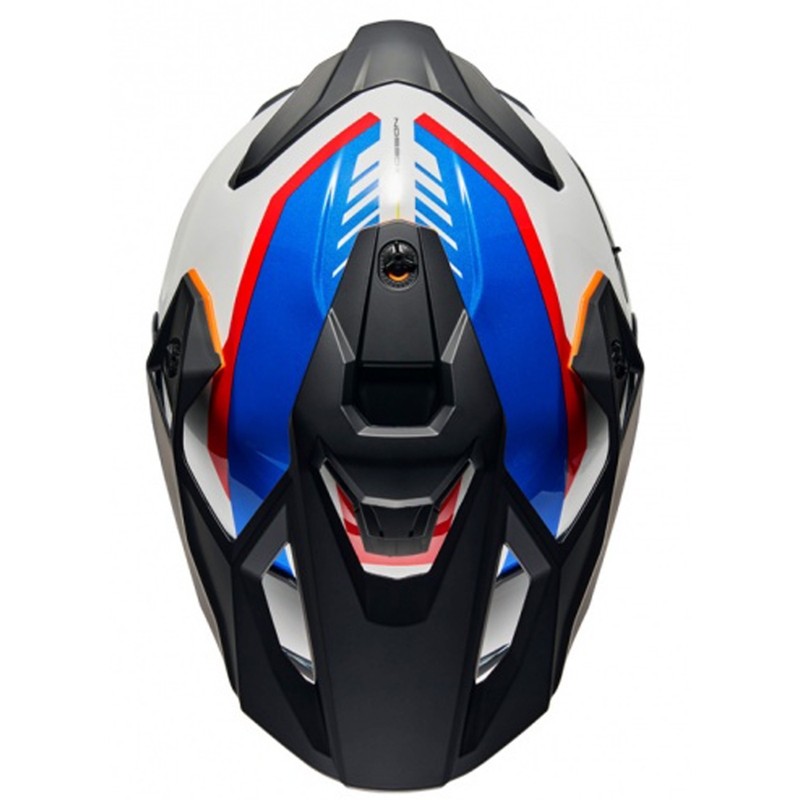 Enduro motociklininko šalmas NEXX Y.TRAVL Quest baltai-mėlynai-raudonas