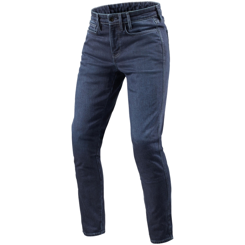 "Revit Kai Skinny Mid Blue Stone Cropped Motorcycle Jeans" džinsai