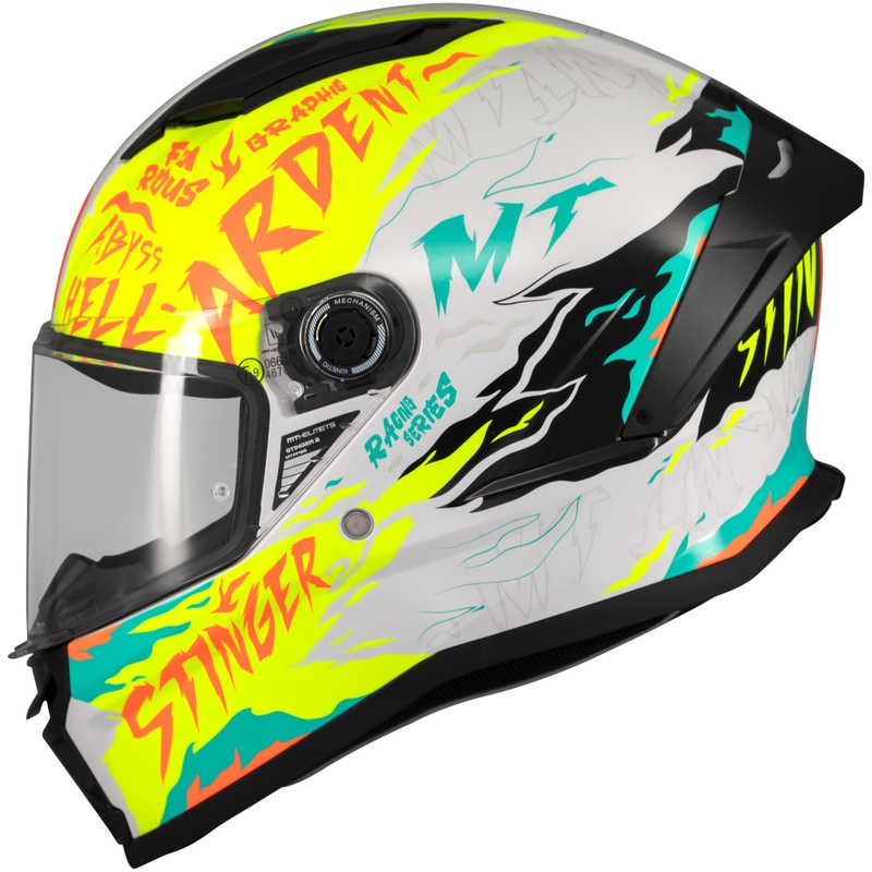 MT Stinger 2 Ardent integralus motociklininko šalmas baltai geltonas