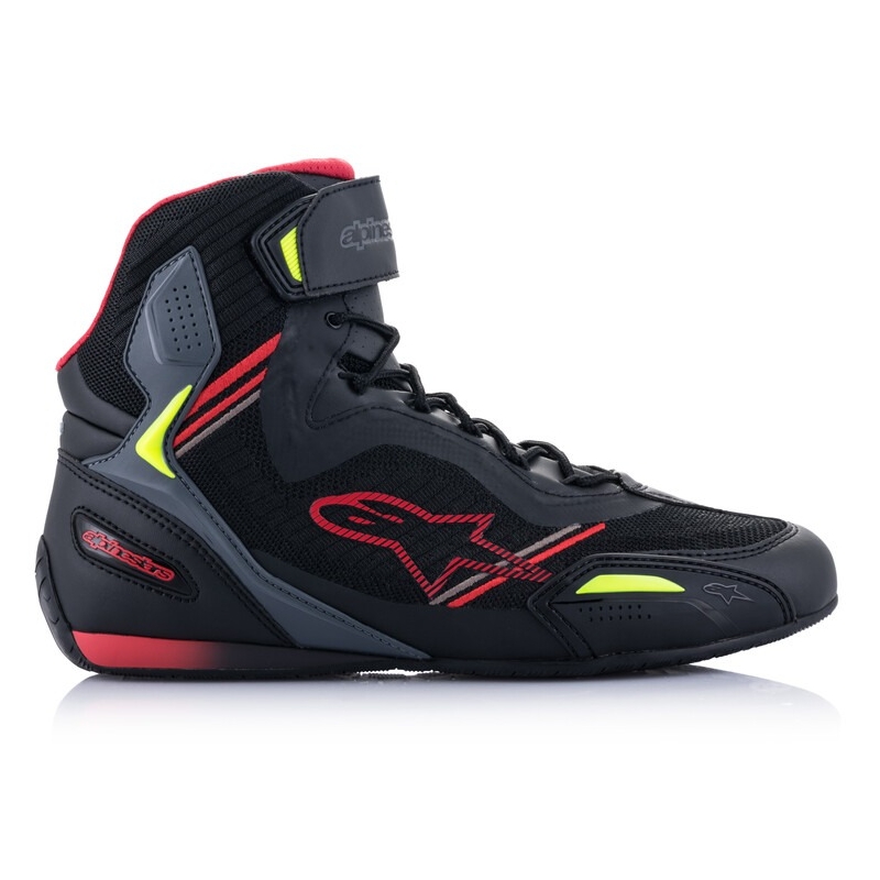 "Alpinestars Faster 3 Rideknit" juodai-raudoni-fluo geltoni-pilki motociklininko batai