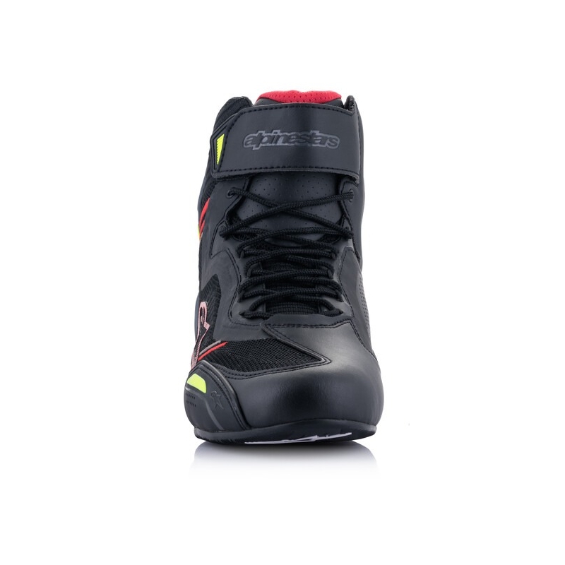 "Alpinestars Faster 3 Rideknit" juodai-raudoni-fluo geltoni-pilki motociklininko batai