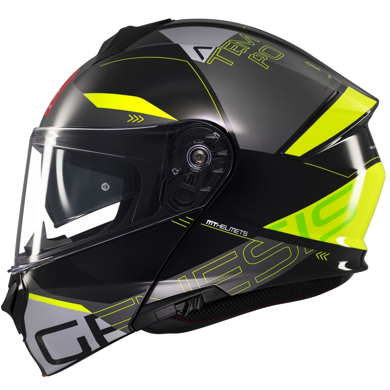 MT Genesis SV Atempo juodai pilkas-fluo geltonas apverčiamas motociklininko šalmas